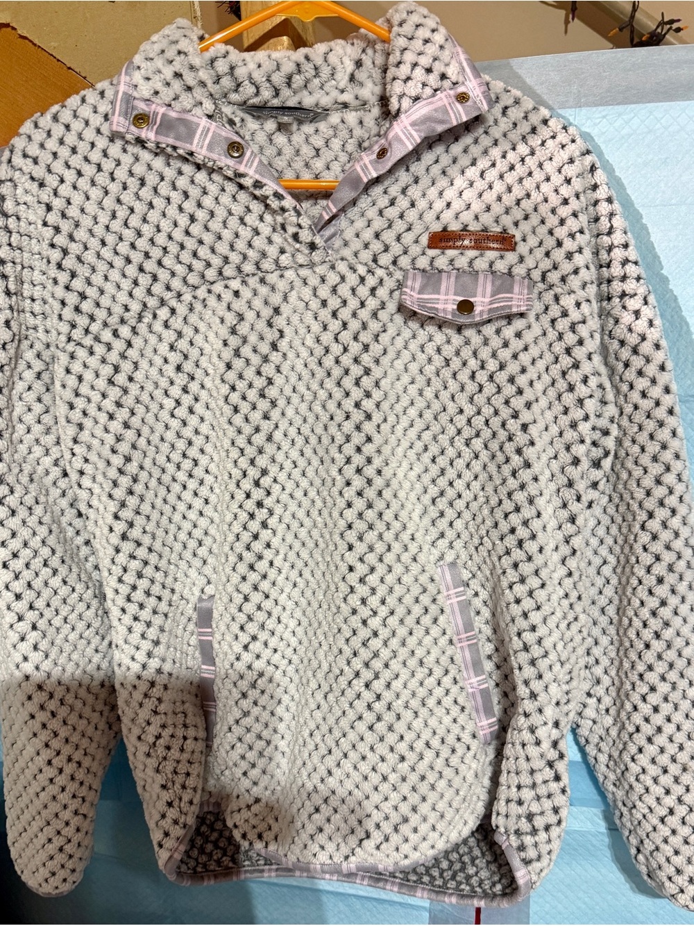 Simply Southern soft sherpa pullover featuring textured gray fleece